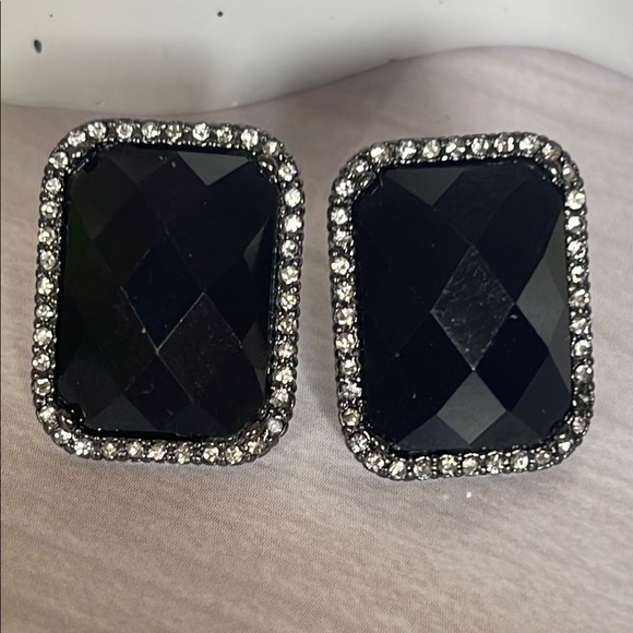 Ralph Lauren Black Statement  Clip Earrings with Halo Desig - Picture 5 of 7